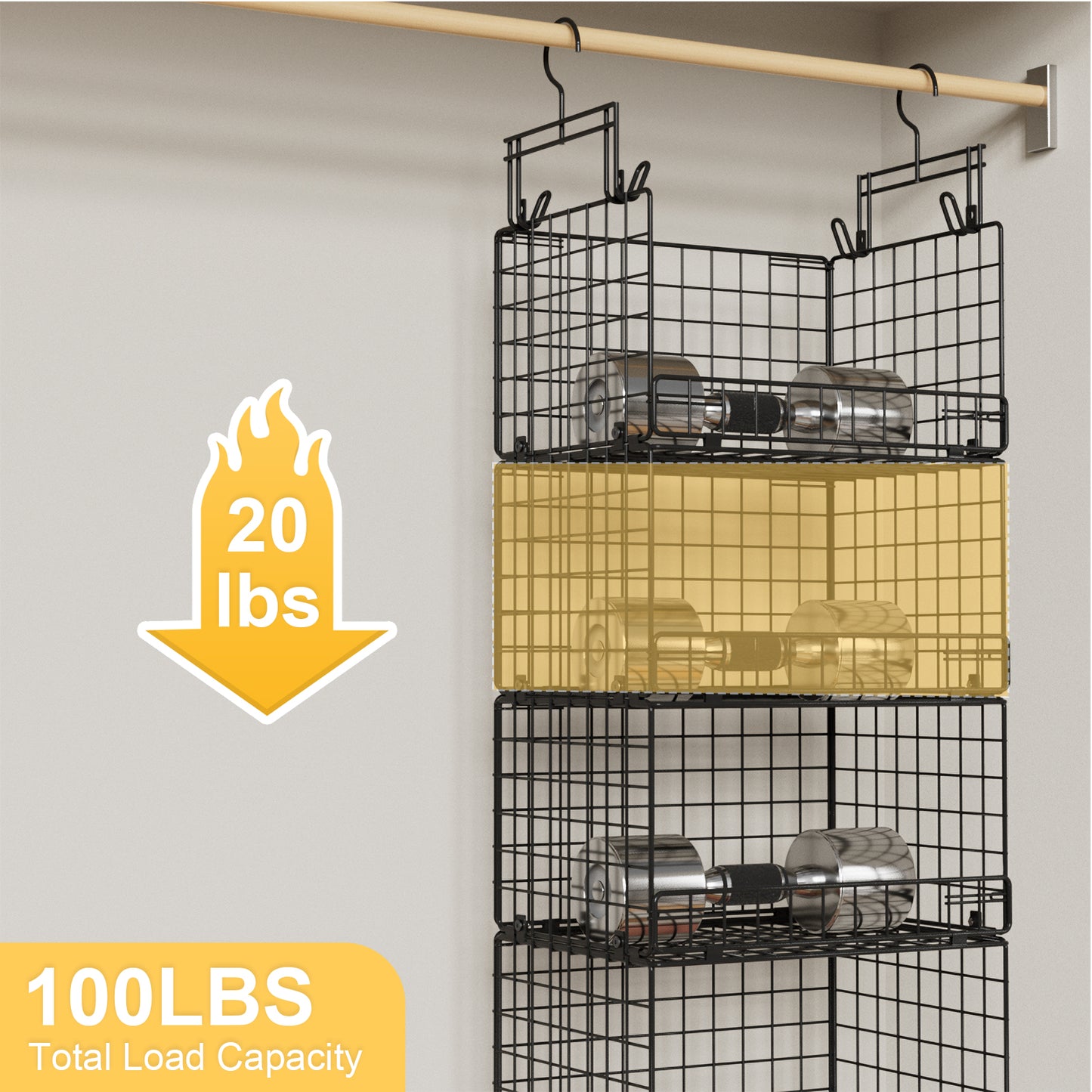 VyGrow 5 Tier Hanging Closet Organizer with Adjustable Dividers, Heavy-Duty Storage Shelves for Clothing, Kitchen, Laundry Room, Extra Large Baskets, 15.7" W x 11.8" D x 51" H, Black