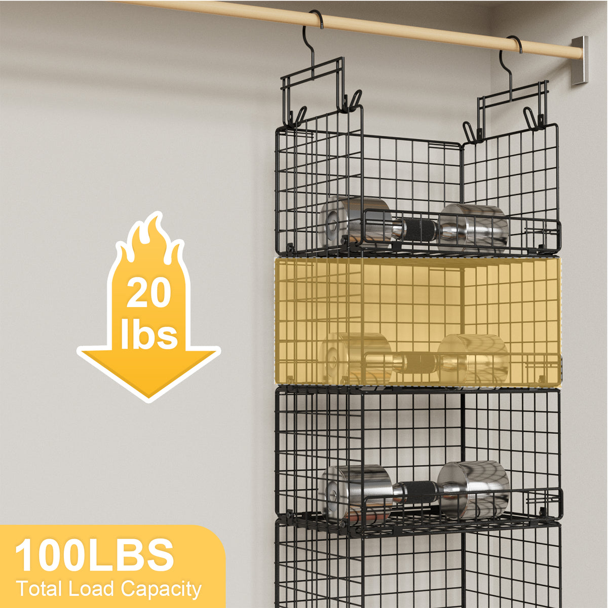 VyGrow 5 Tier Hanging Closet Organizer with Adjustable Dividers, Heavy-Duty Storage Shelves for Clothing, Kitchen, Laundry Room, Extra Large Baskets, 15.7