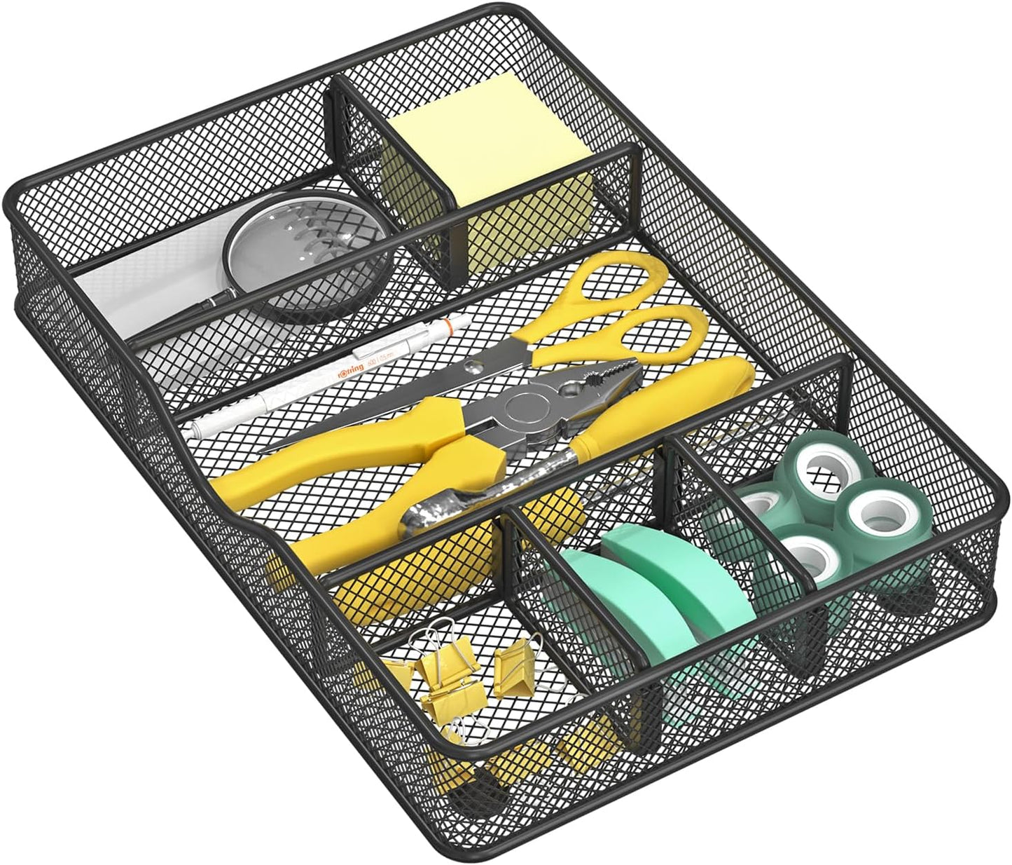 VyGrow Metal Mesh Desk Drawer Organizer Tray for Office & Home, Black, 12.87x8.73x1.96 inch