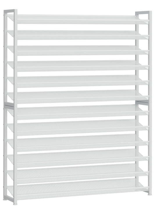 Large Shoe Rack 12 Tier Shoe Organizer, Heavy Duty Metal 6-Tier Stackable Shoe Storage Vertical Shoe Rack for Closet Front Door Entrance, Up to 75 Pairs, 44.8" W x 11.4" D x 85.1" H, White