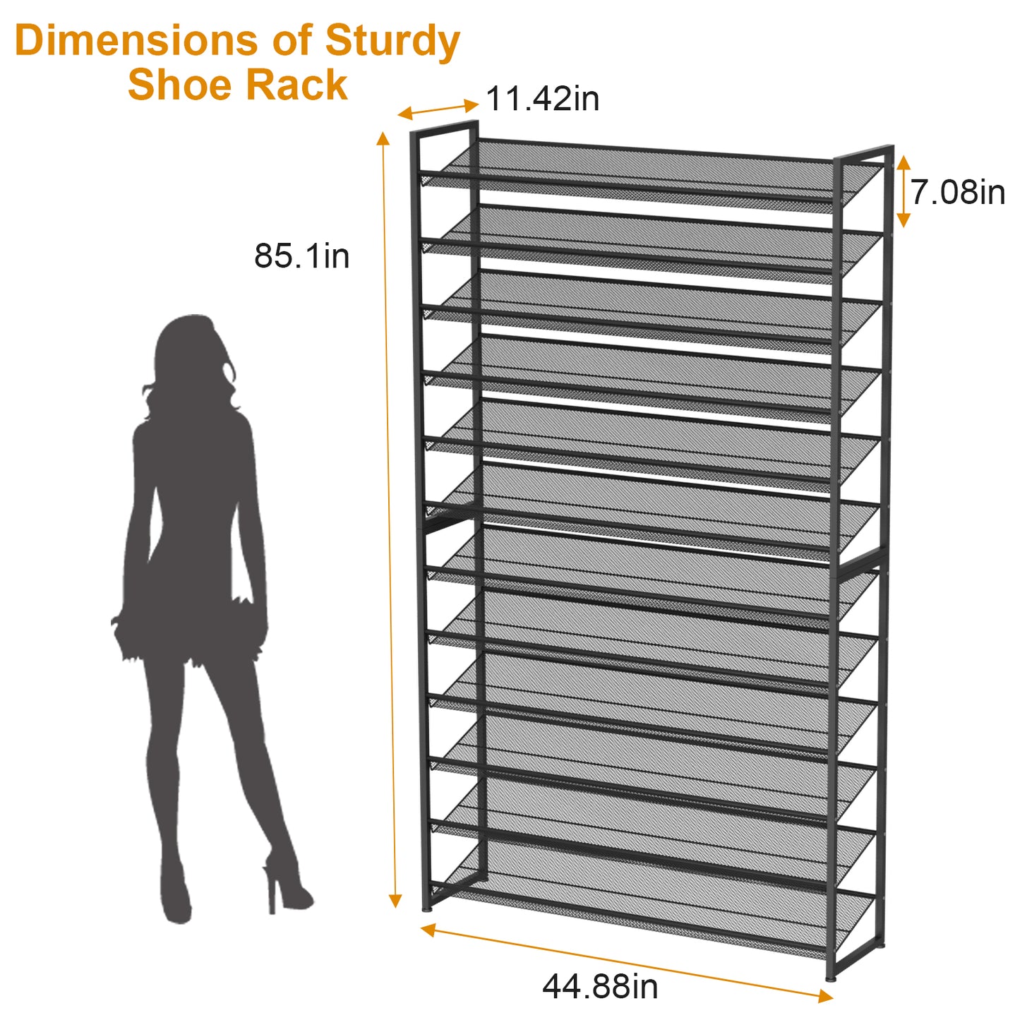 Large Shoe Rack 12 Tier Shoe Organizer, Heavy Duty Metal 6-Tier Stackable Shoe Storage Vertical Shoe Rack for Closet Front Door Entrance, Up to 75 Pairs, 44.8" W x 11.4" D x 85.1" H, Black