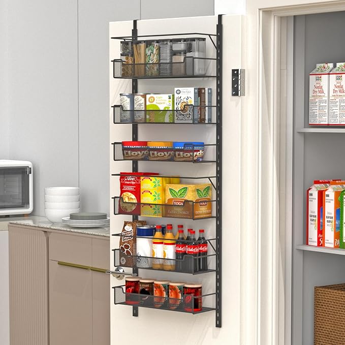 VyGrow Over the Door Pantry Organizer, 6-Tier Over the Door Organizer with Adjustable Basket, Pantry Door Organization for Pantry Kitchen Storage Room Spice Rack, Black ASIN B0C4XXMZV