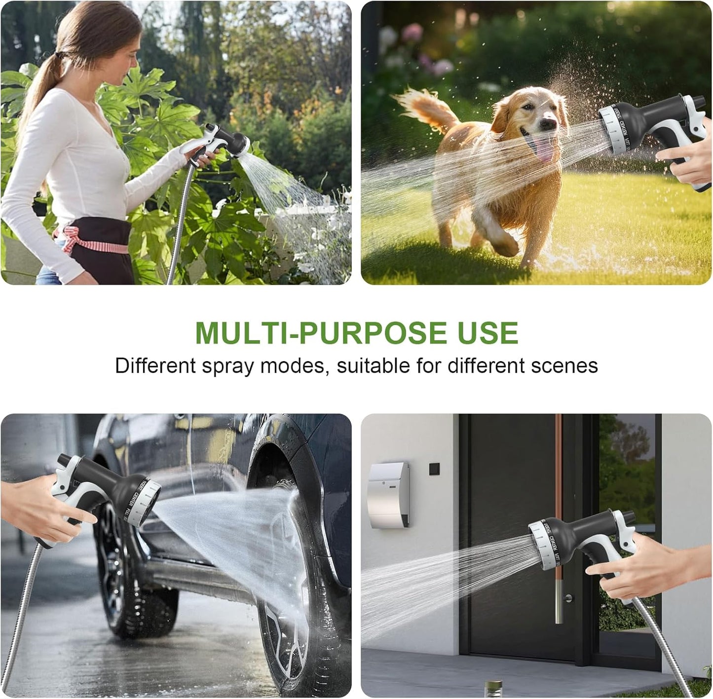 NEYCIL Stainless Steel Garden Hose 50ft, Heavy-Duty Water Hose with 10 Function Nozzle, Puncture Proof, No-Tangle, No-Kink, Garden Hose for Yards, Car Washing & Outdoor Cleaning