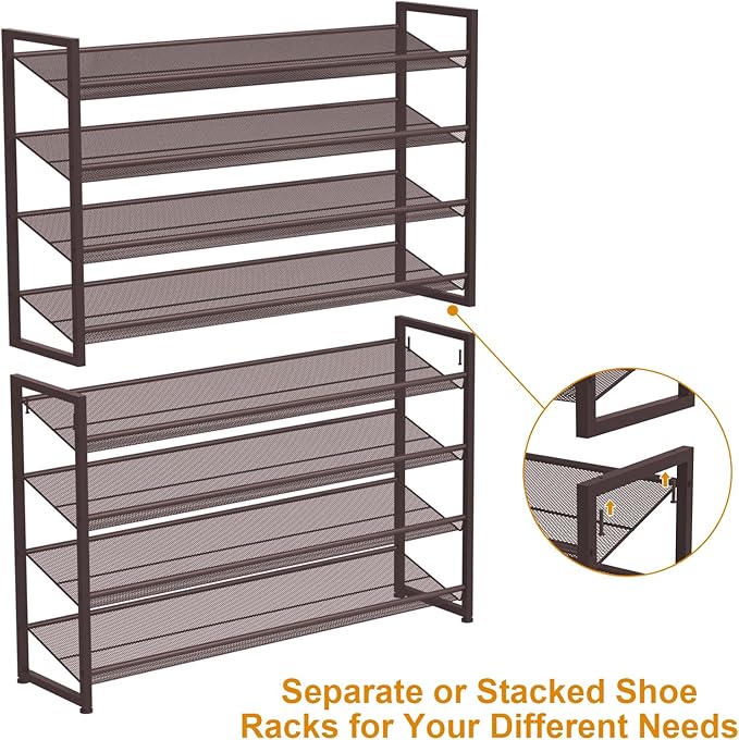 NEYCIL Large Shoe Rack 8 Tier Shoe Organizer, Heavy Duty Metal 4-Tier Stackable Shoe Storage Vertical Shoe Rack for Closet Front Door Entrance, Up to 50 Pairs, 44.8" W x 11.4" D x 56.7" H, Bronze