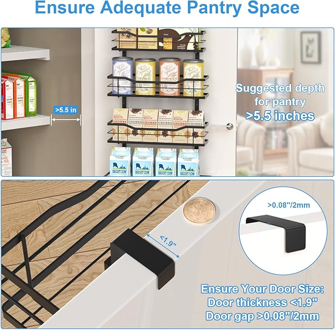 VyGrow 9-Tier Over The Door Pantry Organizer, Metal Pantry Organizers and Storage with Adjustable Basket, Spice Rack Seasoning Shelves, Over the Door Organizer for Pantry Kitchen Laundry Bathroom