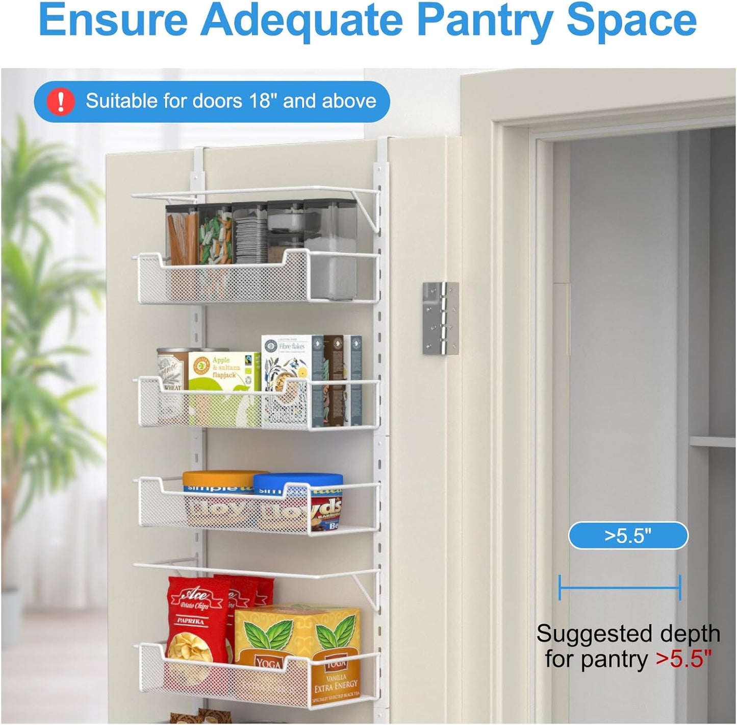 VyGrow Over the Door Pantry Organizer, 6-Tier Over the Door Organizer with Adjustable Basket, Pantry Door Organization for Pantry Kitchen Storage Room Spice Rack, White