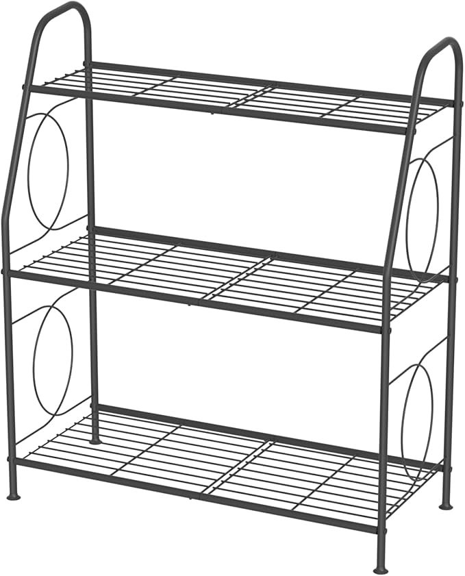 VyGrow Plant Stand, 3 Tier Plant Shelf for Indoor Outdoor, Heavy Duty Metal Outdoor Plant Stand Holder Rack for Living Room Balcony and Garden, Iron Wire, Black