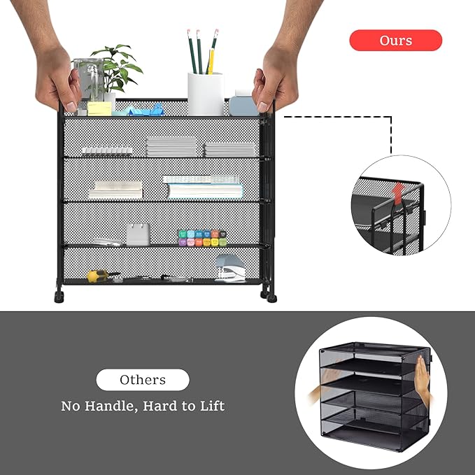 BOHDK Letter Tray Paper Organizer, 5 Tier Desk Organizers Black Mesh Stackable Paper File Holder for Home Office, Document Shelves and Sorter 13.4Lx9Wx12.6H inches