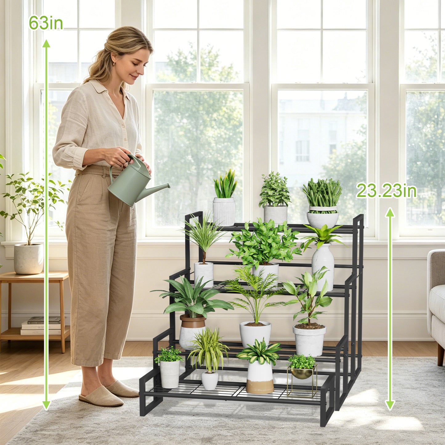 VyGrow Plant Stand, 4 Tier Stackable Tiered Plant Stand, Scalable Heavy Duty Tall Plant Shelf for Indoor Outdoor, Garden, Display Shelves, Flower Pot Holder, Blacken, Display Shelves, Flower Pot Holder, Black