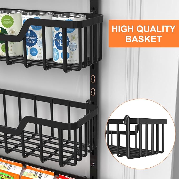 VyGrow Over The Door Pantry Organizer, 8-Tier Pantry Door Organizer Shelves | 3 Sizes | Adjustable Basket | Metal Hanging Spice Rack for Kitchen, Pantry, Cabinet, Back of Door Seasoning Rack, Black
