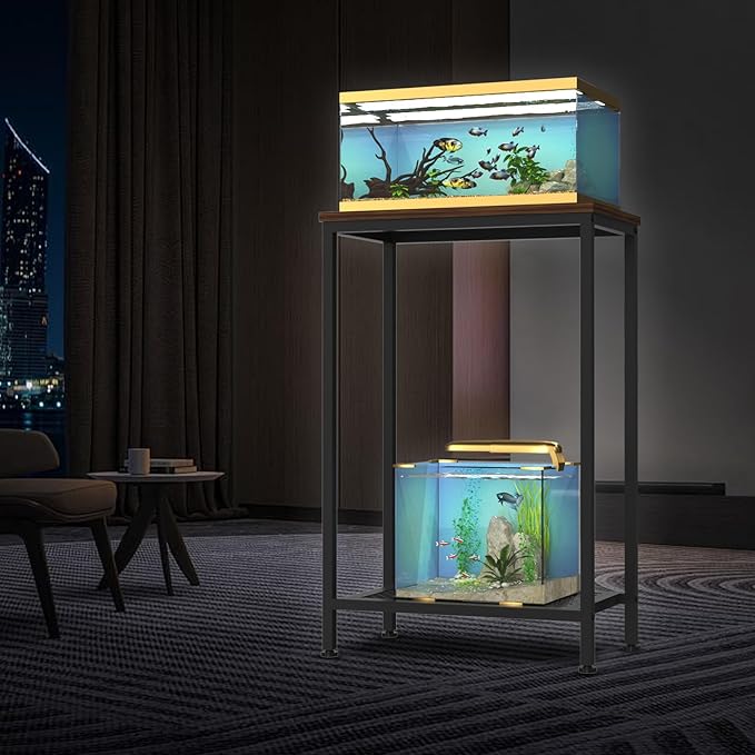 VANVERB 10 Gallon Fish Tank Stand, 2-Tier Small Aquarium Stand, Metal Reptile Breeder Turtle Terrarium Stand Rack Plant Stand for Home Office, Load 350lbs, 20.86" L x 11.81" W x 32.08" H, Black