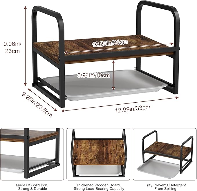 NEYCIL Laundry Detergent Holder, Wooden Laundry Detergent Holder Stand, Metal Laundry Liquid Detergent Organizer with Drip Tray for Laundry Room Organization and Storage, Black