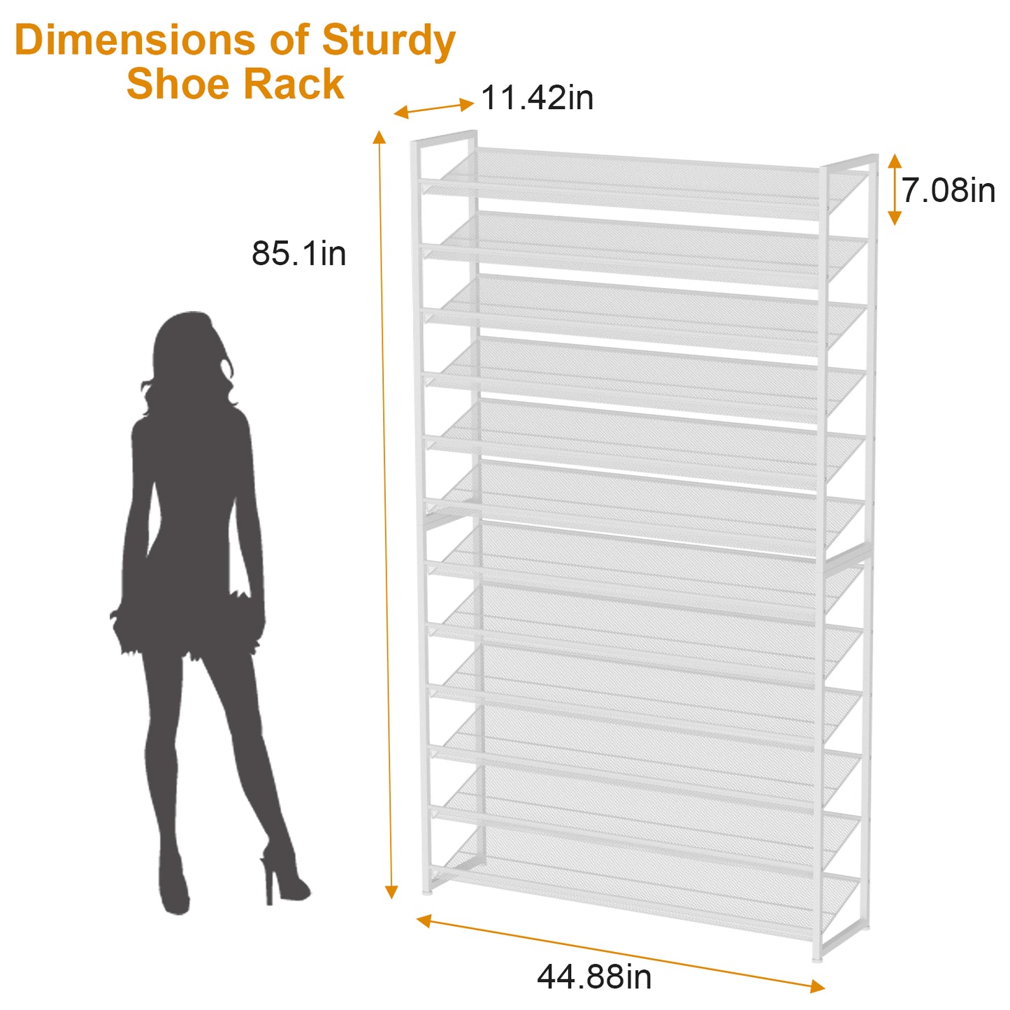 Large Shoe Rack 12 Tier Shoe Organizer, Heavy Duty Metal 6-Tier Stackable Shoe Storage Vertical Shoe Rack for Closet Front Door Entrance, Up to 75 Pairs, 44.8" W x 11.4" D x 85.1" H, White
