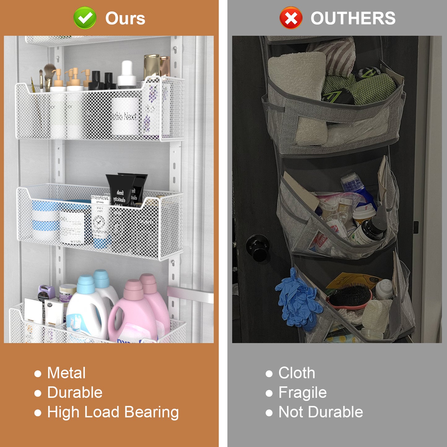 VyGrow Over The Door Organizer, 8-tier Metal Door Organizer Hanging with Adjustable Baskets, Behind The Door Storage for Bedroom Closet Bathroom Pantry Cabinet Kitchen, White