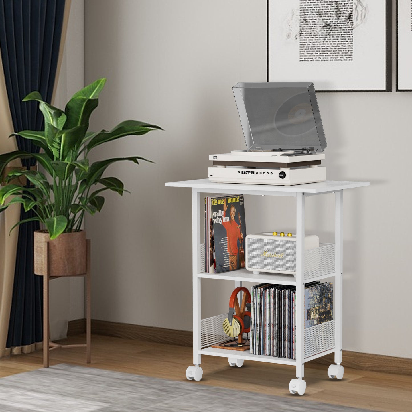 Printer Stand, 3-Tier Industrial Large Printer Table with Shelf, 23"x15" Mobile Heavy Duty Storage Rack on Wheels for Home Office Printer Fax Machine Scanner Copier, White