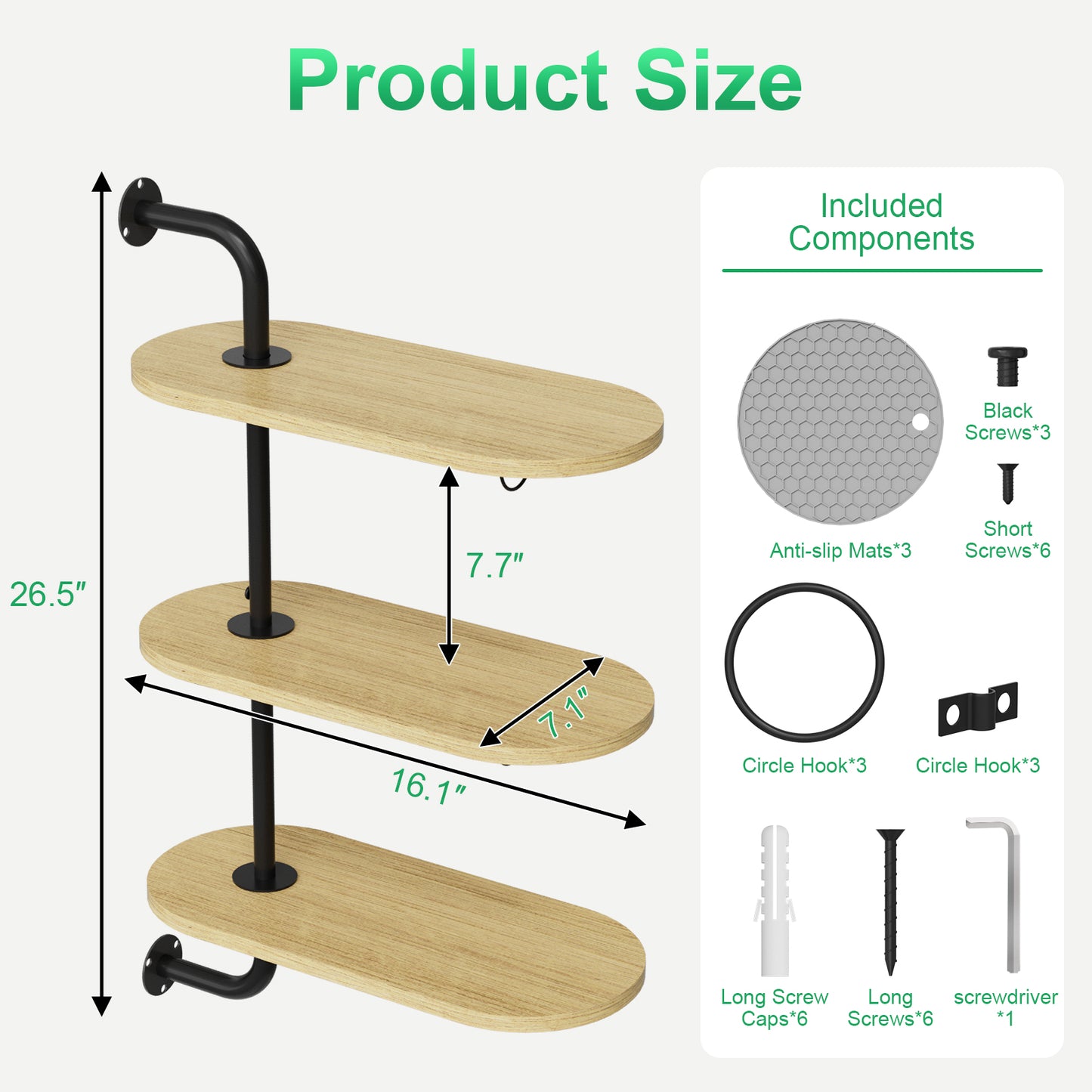 Rotating Window Plant Shelves with 3 Anti-slip Mats, 3 Tier Plant Stand Indoor Outdoor, Wooden Window Plant Shelf with 3 Circle Hook, Hanging Plant Holder for Window, Potted Plants, Flowerpots (Oak Color, 3 Tier)