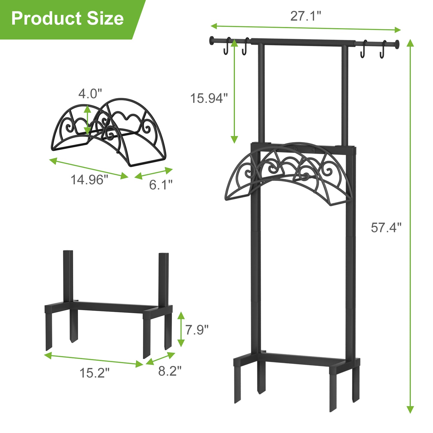 Garden Hose Holder with Telescopic Pole, Upgraded Heavy Duty Hose Stand Holds 150ft with 4 Spikes, Freestanding Metal Hose Storage and Hanger for Outside Yard Lawn Farm, Black