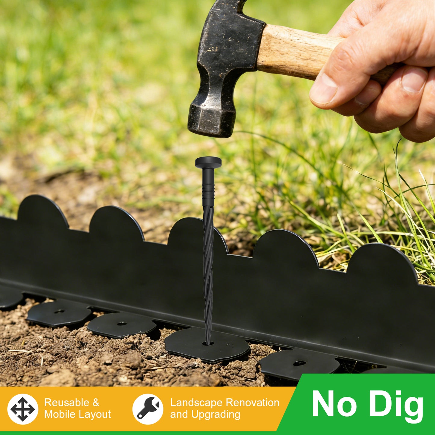 Landscape Edging 33ft, 4in Tall Garden Edging with 40pcs Spikes, Heavy Duty Lawn Edging Kit, Flexible Plastic Landscape Border for Grass, Yard, Flowerbeds, Gravel, Easy Flex No Dig, Black
