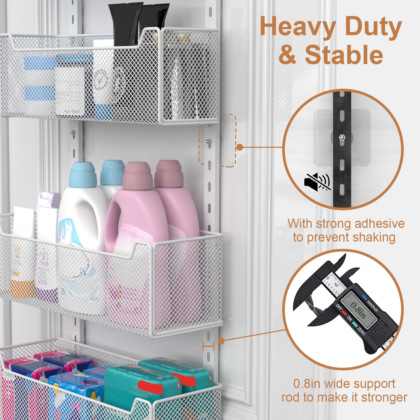 VyGrow Over The Door Organizer, 8-tier Metal Door Organizer Hanging with Adjustable Baskets, Behind The Door Storage for Bedroom Closet Bathroom Pantry Cabinet Kitchen, White