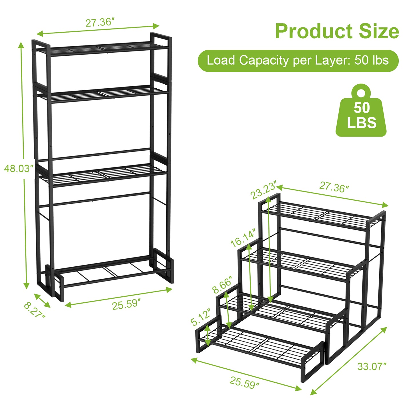 VyGrow Plant Stand, 4 Tier Stackable Tiered Plant Stand, Scalable Heavy Duty Tall Plant Shelf for Indoor Outdoor, Garden, Display Shelves, Flower Pot Holder, Blacken, Display Shelves, Flower Pot Holder, Black