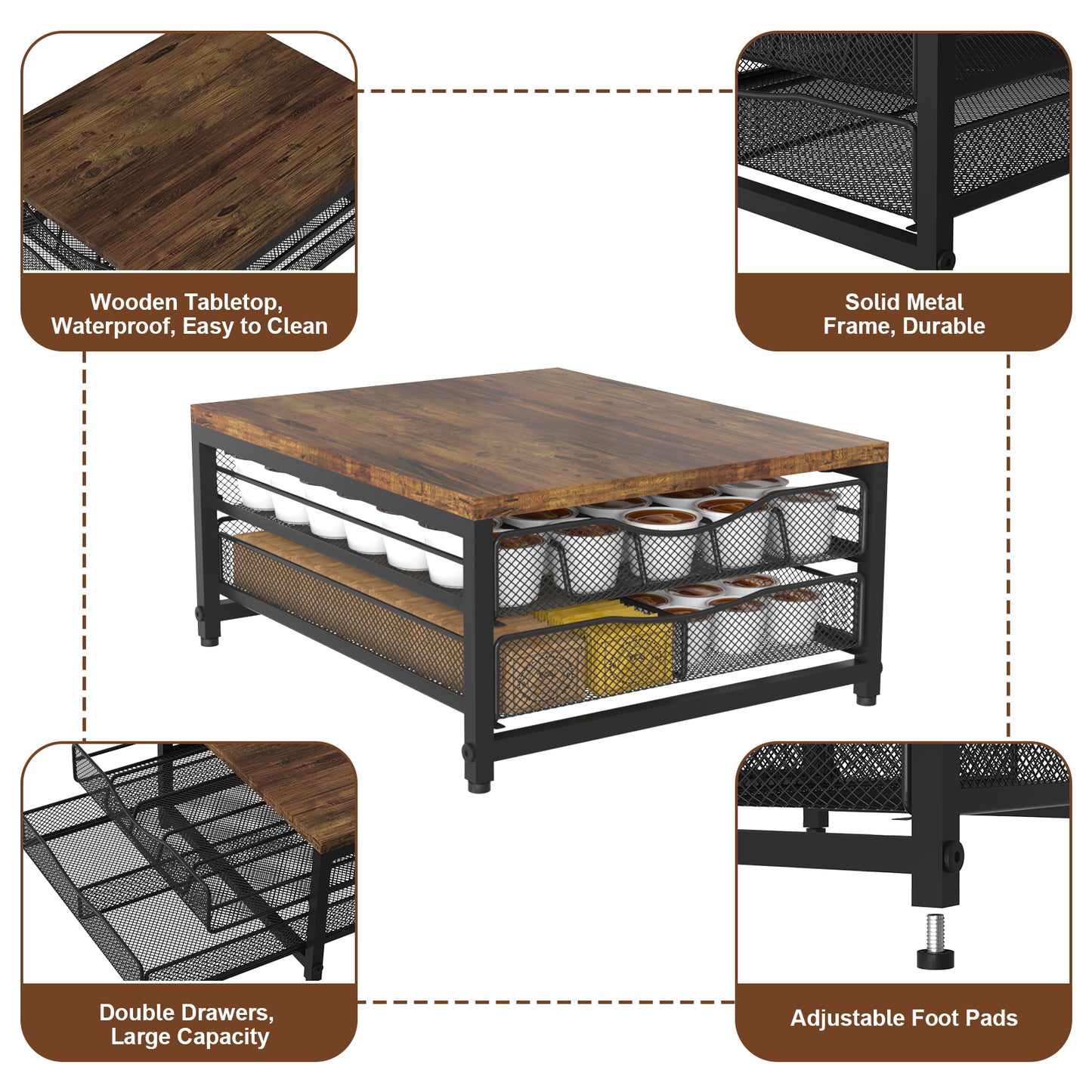 VyGrow Coffee Pod Holder For Counter, Wooden K Cup Holder with Sliding Drawer, Large Capacity Coffee Pod Storage for Coffee Station, Home, Office, Kitchen