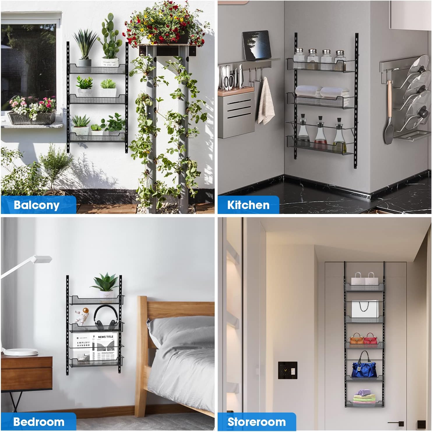 VyGrow Over the Door Pantry Organizer, 8-Tier Over the Door Organizer with Adjustable Basket, Pantry Door Organization for Pantry Kitchen Storage Room Spice Rack, Black