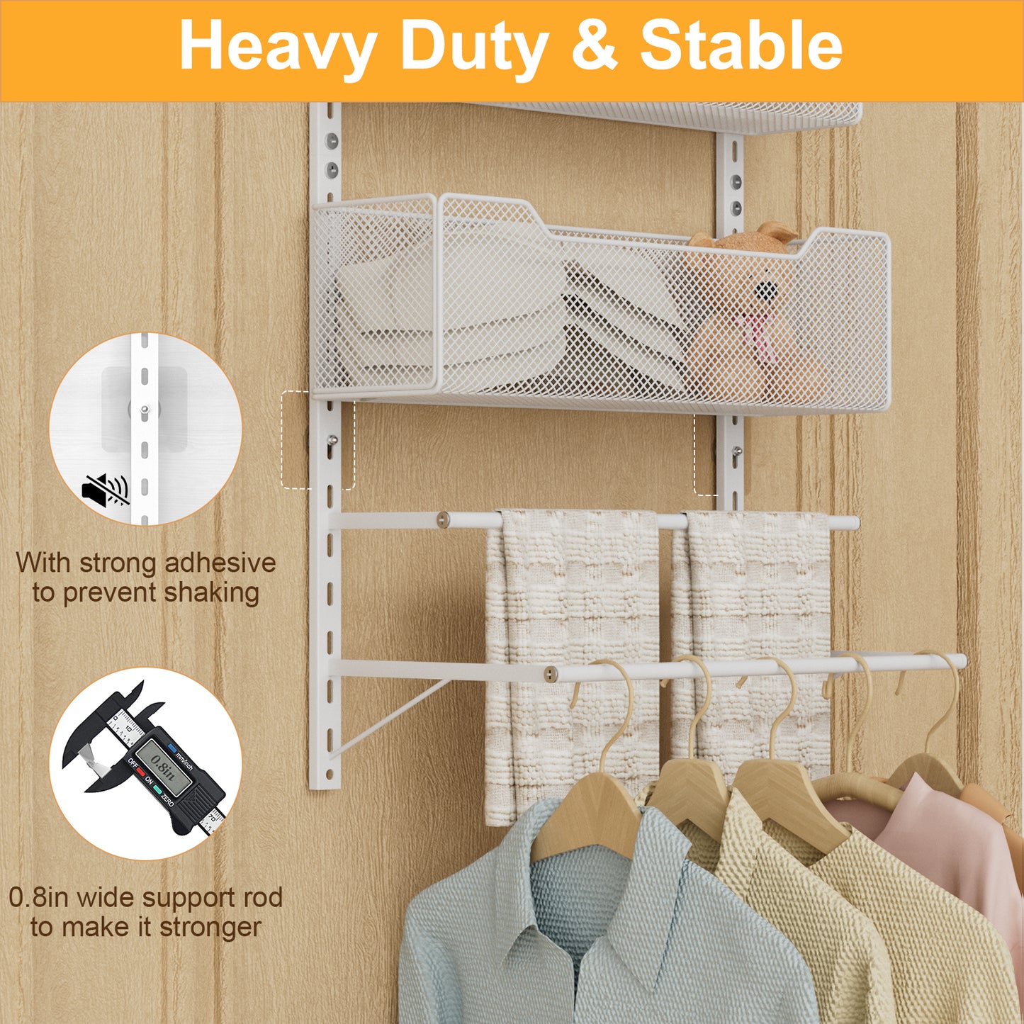 VyGrow Over The Door Clothes Hanging Rod with 3 Tier Mesh Baskets, Metal Over The Door Hanger for Coat, Clothes Drying Rack for Door for Laundry Bathroom Bedroom Office, White
