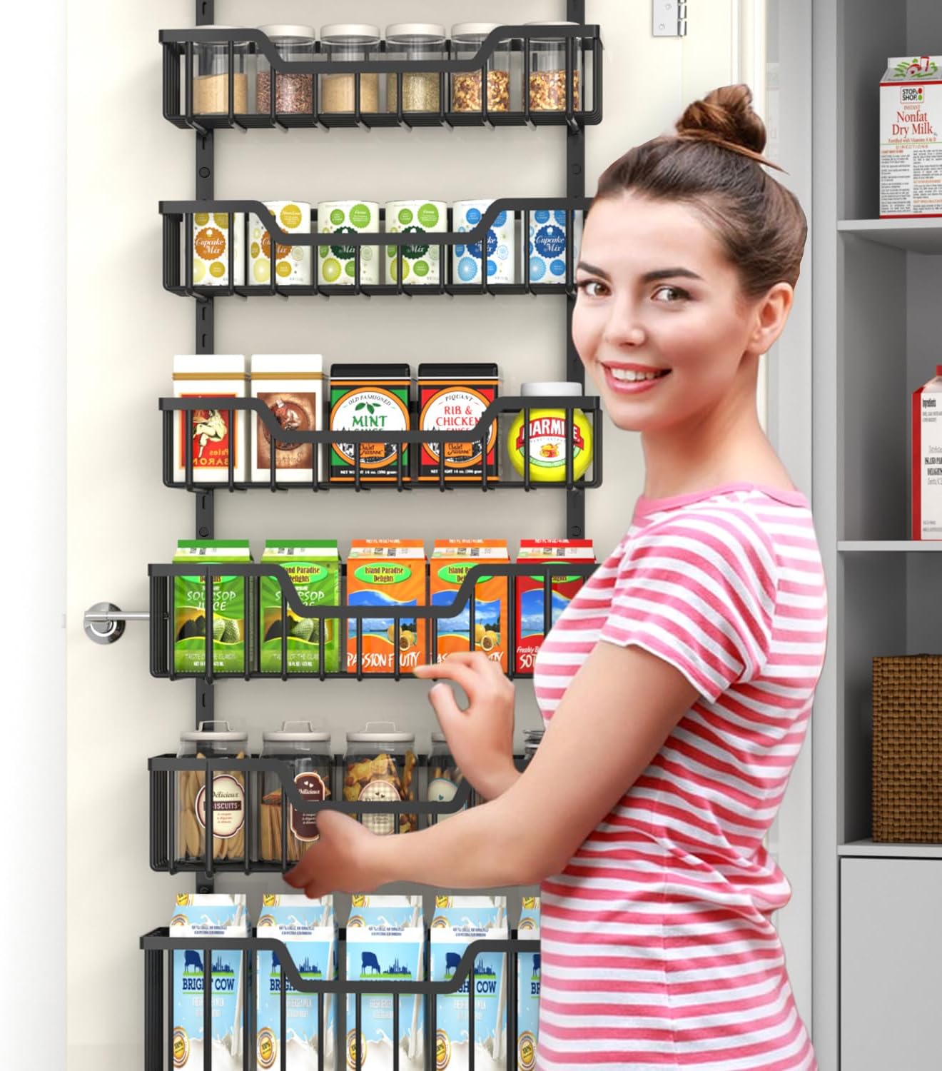 VyGrow Over The Door Pantry Organizer, 8-Tier Pantry Door Organizer Shelves | 3 Sizes | Adjustable Basket | Metal Hanging Spice Rack for Kitchen, Pantry, Cabinet, Back of Door Seasoning Rack