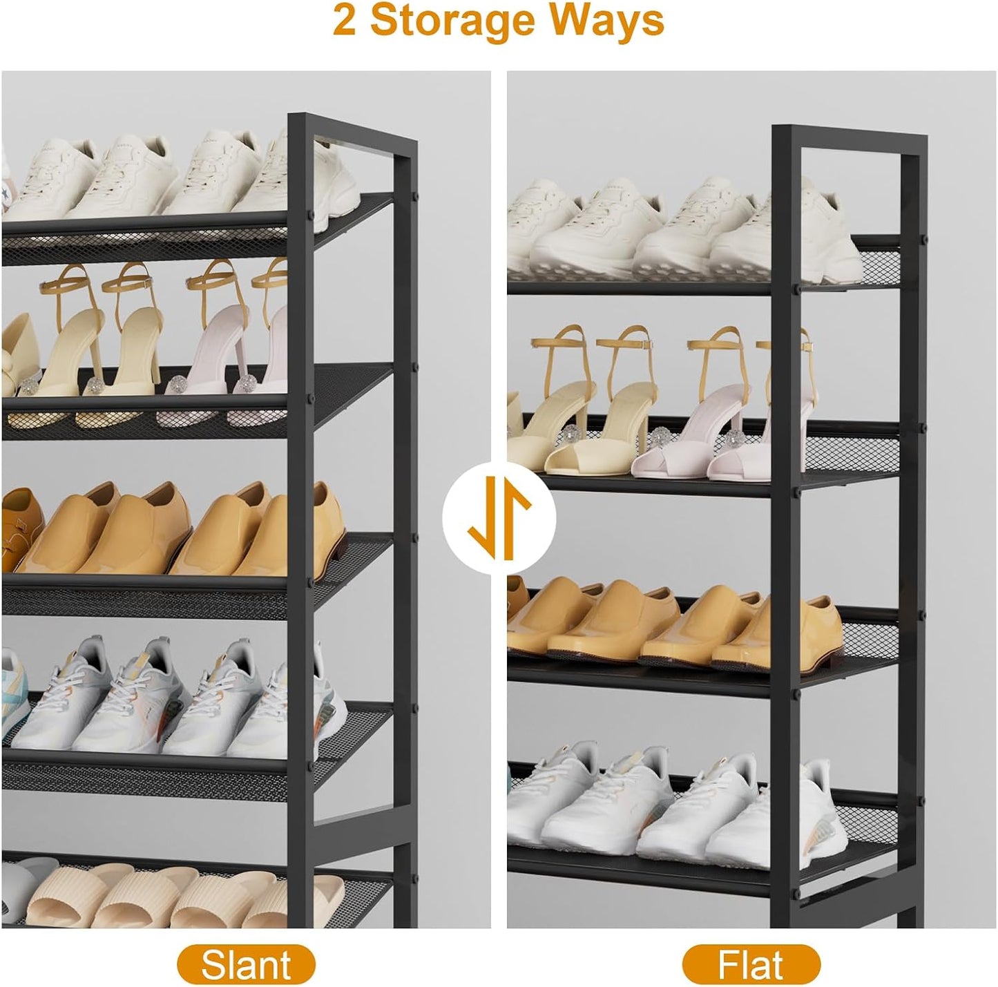 NEYCIL Large Shoe Rack 8 Tier Shoe Organizer, Heavy Duty Metal 4-Tier Stackable Shoe Storage Vertical Shoe Rack for Closet Front Door Entrance, Up to 50 Pairs, 44.8" W x 11.4" D x 56.7" H, Black