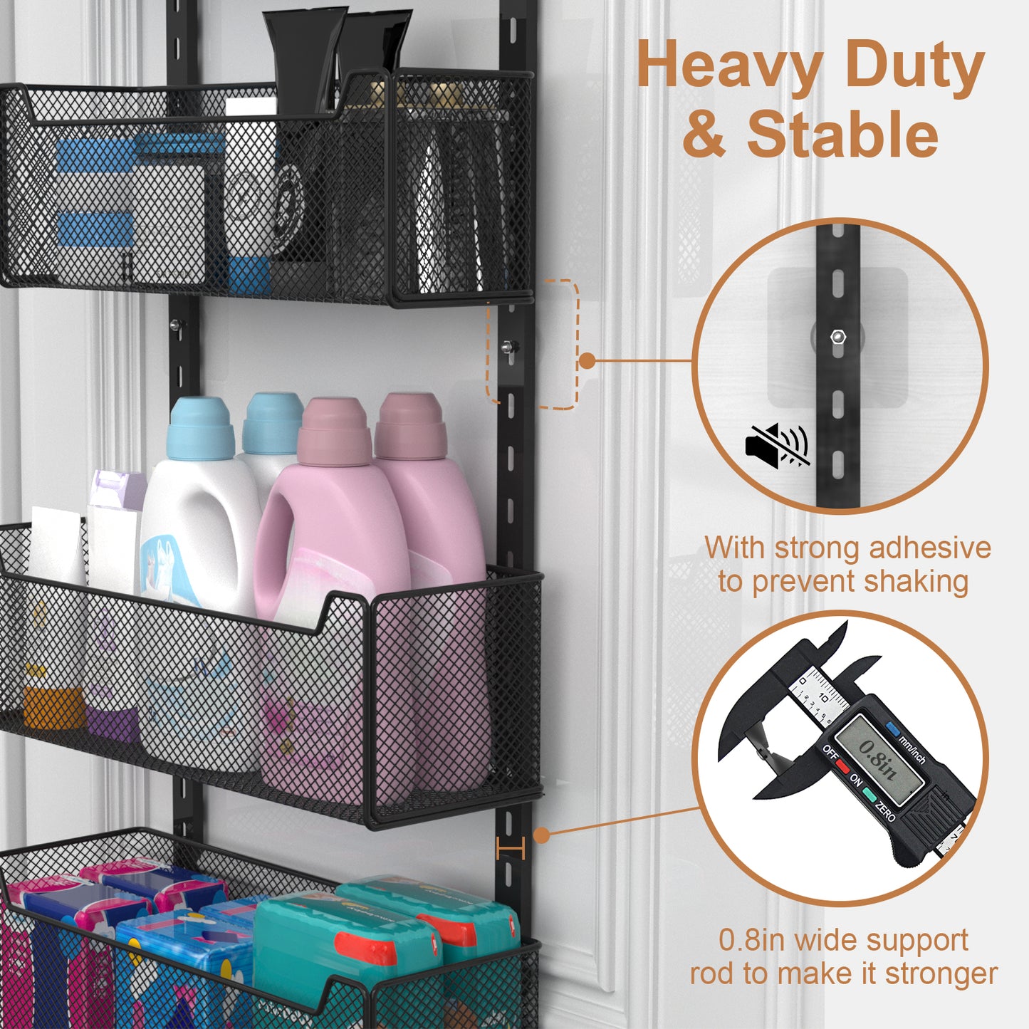 VyGrow Over The Door Organizer, 8-tier Metal Door Organizer Hanging with Adjustable Baskets, Behind The Door Storage for Bedroom Closet Bathroom Pantry Cabinet Kitchen, Black