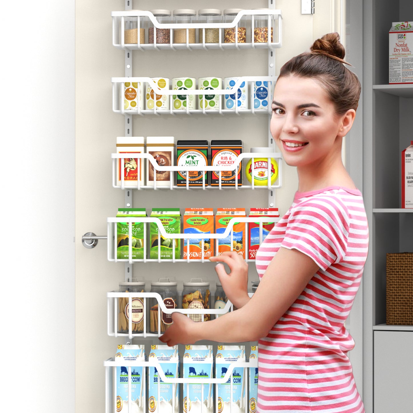 VyGrow Over The Door Pantry Organizer, 8-Tier Pantry Door Organizer Shelves | 3 Sizes | Adjustable Basket | Metal Hanging Spice Rack for Kitchen, Pantry, Cabinet, Back of Door Seasoning Rack