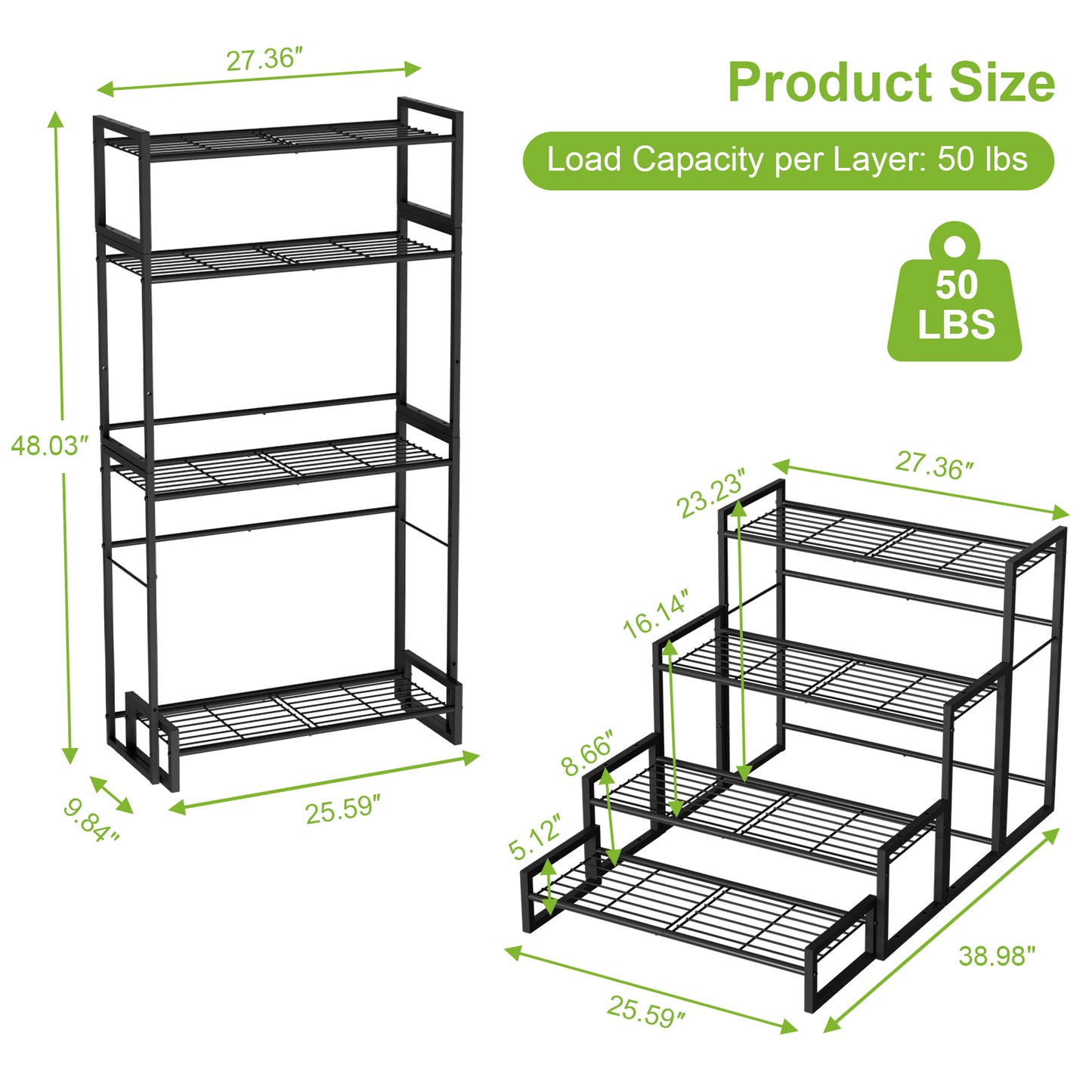 VyGrow Plant Stand, 4 Tier Widened Stackable Tiered Plant Stand, Upgraded Scalable Heavy Duty Tall Plant Shelf for Indoor Outdoor, Garden, Display Shelves, Flower Pot Holder, Black