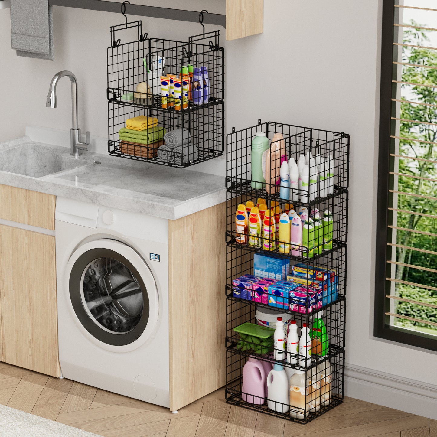 VyGrow 5 Tier Hanging Closet Organizer with Adjustable Dividers, Heavy-Duty Storage Shelves for Clothing, Kitchen, Laundry Room, Extra Large Baskets, 15.7" W x 11.8" D x 51" H, Black