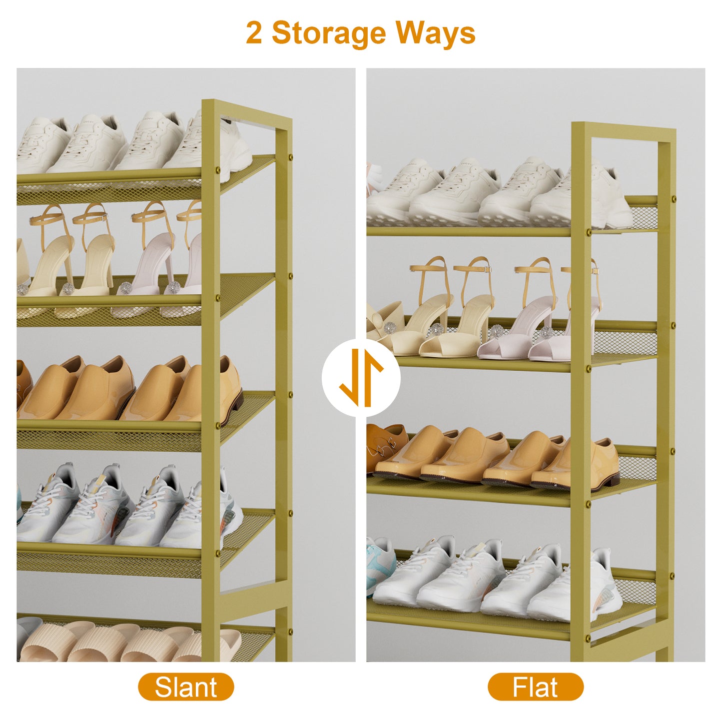 Large Shoe Rack 8 Tier Shoe Organizer, Heavy Duty Metal 4-Tier Stackable Shoe Storage Vertical Shoe Rack for Closet Front Door Entrance, Up to 50 Pairs, 44.8" W x 11.4" D x 56.7" H, Gold