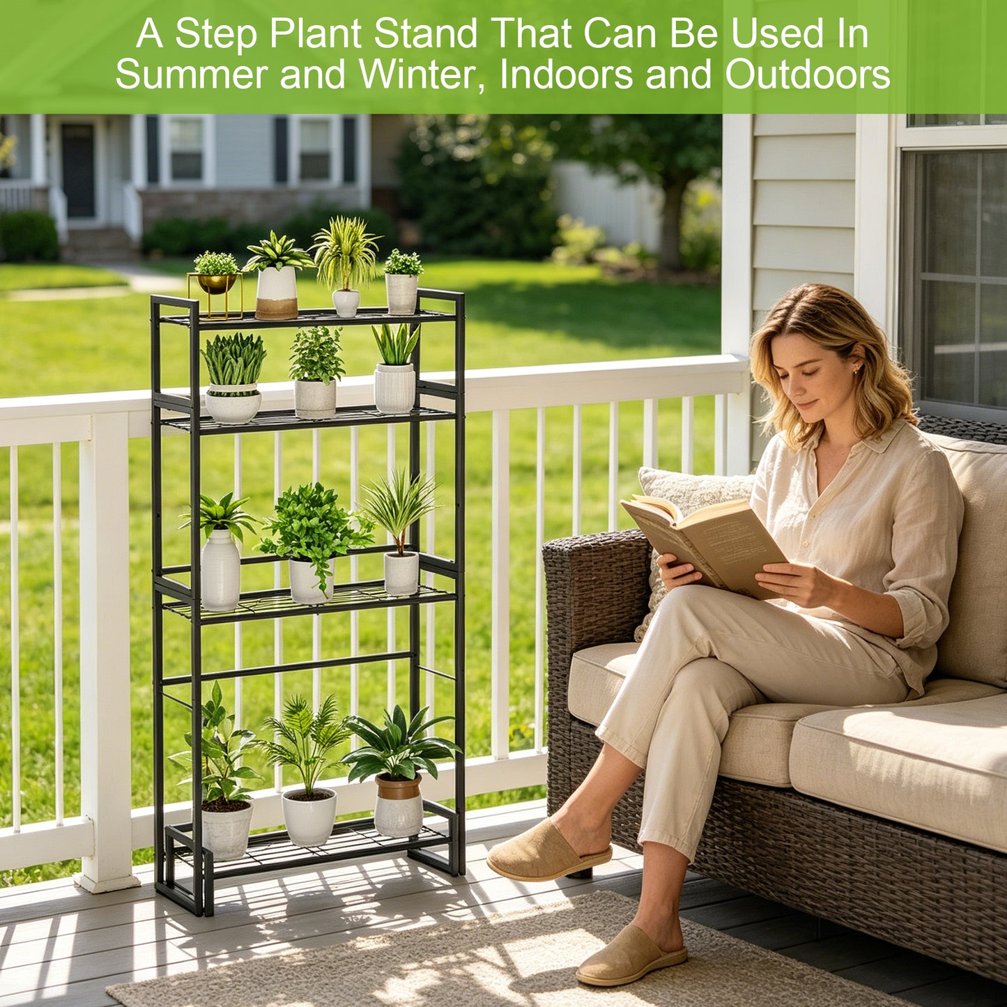 VyGrow Plant Stand, 4 Tier Stackable Tiered Plant Stand, Scalable Heavy Duty Tall Plant Shelf for Indoor Outdoor, Garden, Display Shelves, Flower Pot Holder, Blacken, Display Shelves, Flower Pot Holder, Black
