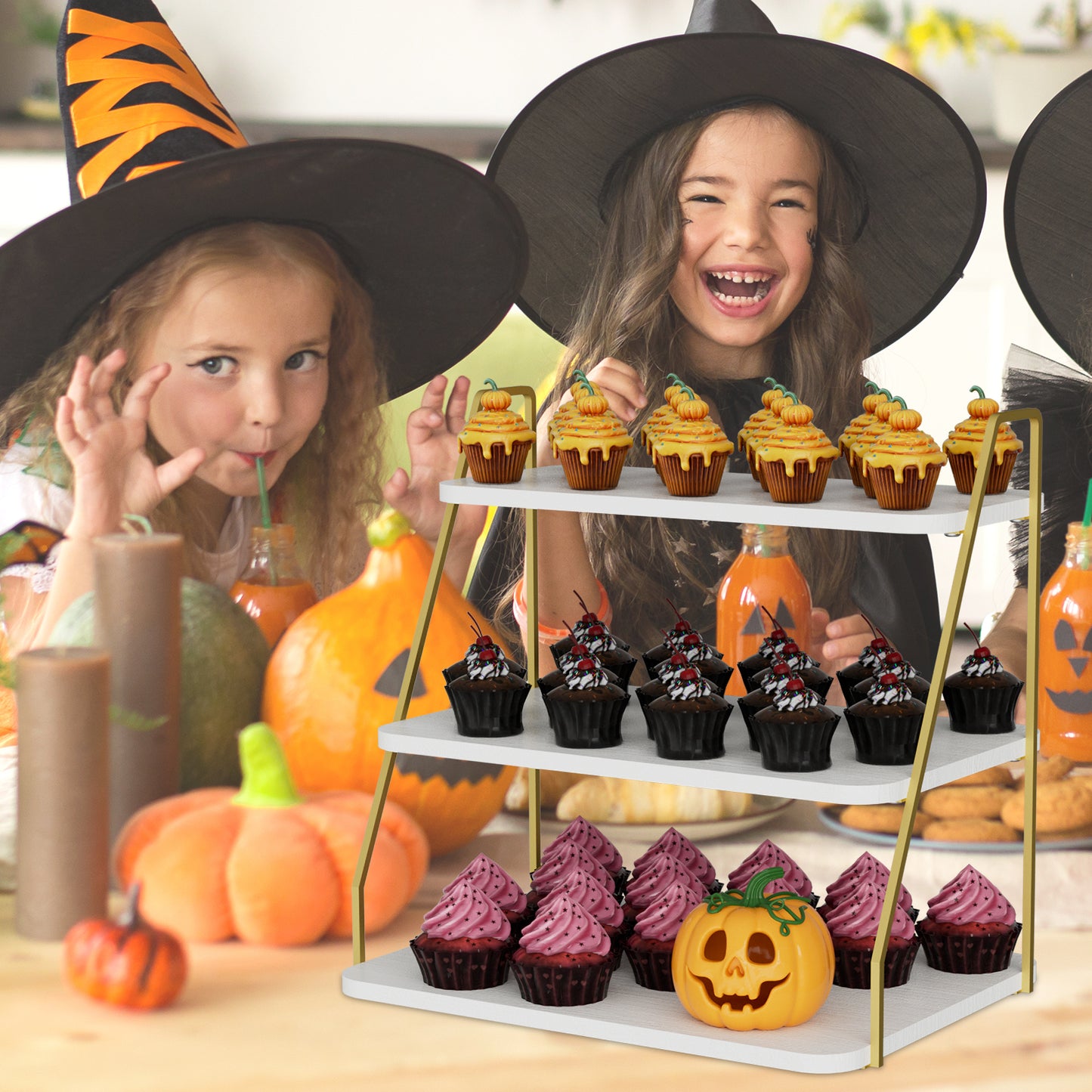 VyGrow Cupcake Stand, 3-Tier Dessert Stand for 55 Cupcakes, Wood & Metal Tower Display Premium Holder Dessert Tree Tower for Christmas Birthday Weddings Party Decor, Serving Tray