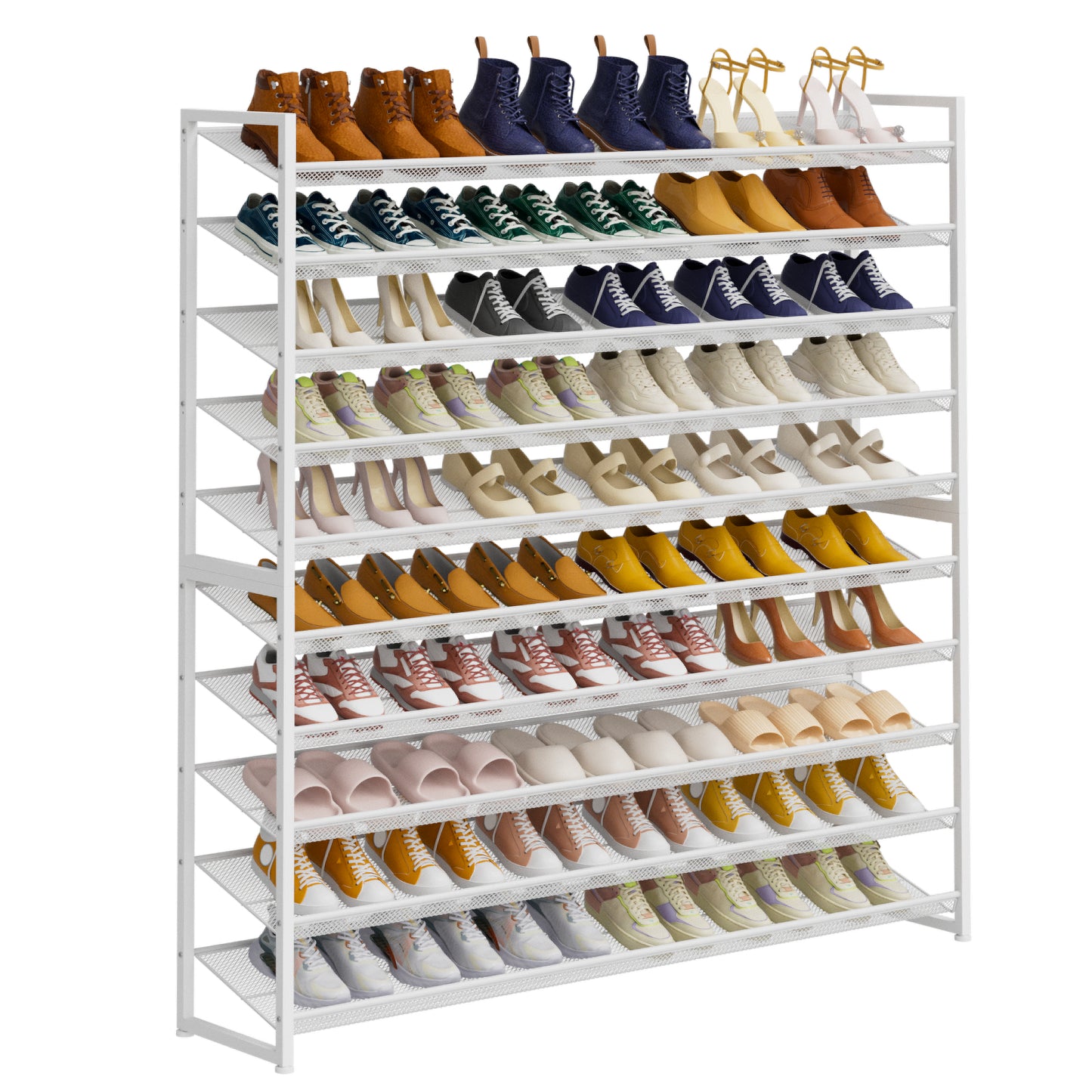 Large Shoe Rack 10 Tier Shoe Organizer, Heavy Duty Metal 5-Tier Stackable Shoe Storage Vertical Shoe Rack for Closet Front Door Entrance, Up to 62 Pairs, 44.8" W x 11.4" D x 71.2" H, White