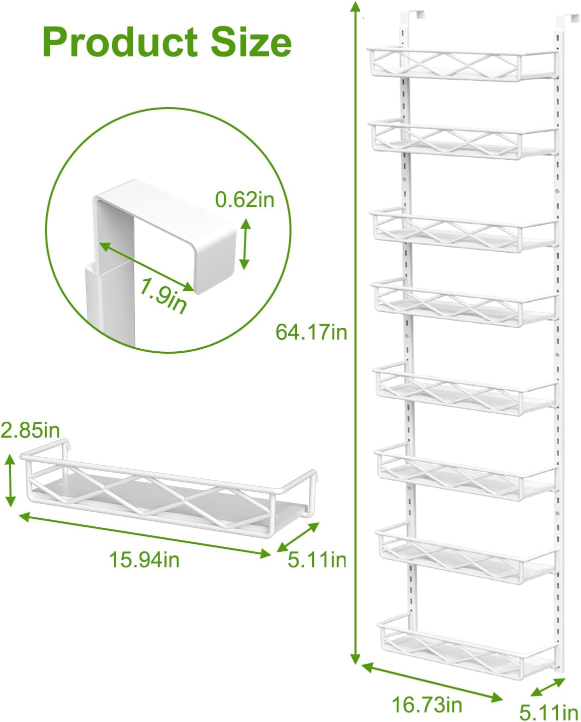 VyGrow Over The Door Pantry Organizer, 8-Tier Wood & Metal Over The Door Organizer with Adjustable Basket, Hanging Spice Rack, Door Organization and Storage for Kitchen Pantry Door Cabinet, Black
