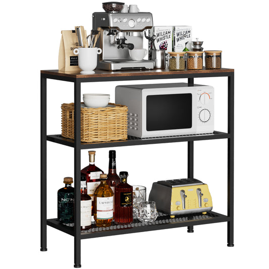 Kitchen Island with 3 Tier Storage, Height-Adjustable Kitchen Shelf, Microwave Stand for Dining, Sturdy Metal Frame, 30.7" L x 13.77" D x 31.51" H,Rustic Brown and Black