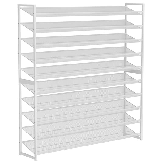 Large Shoe Rack 10 Tier Shoe Organizer, Heavy Duty Metal 5-Tier Stackable Shoe Storage Vertical Shoe Rack for Closet Front Door Entrance, Up to 62 Pairs, 44.8" W x 11.4" D x 71.2" H, White